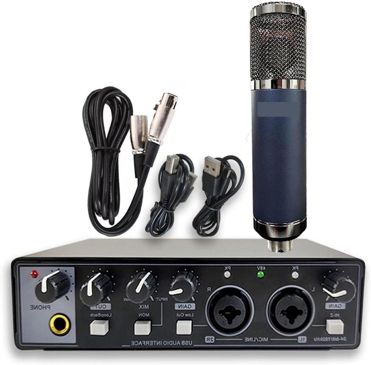 Opname Geluidskaart - Audio Interface - Muziek Maken - 2 In 2 Uit - Groot Membraan - Zwart