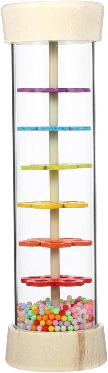 Houten Regenmaker - Muziekinstrument voor kinderen - Stimuleert zintuigen - Realistisch geluid - 19 cm lengte - Regenboog