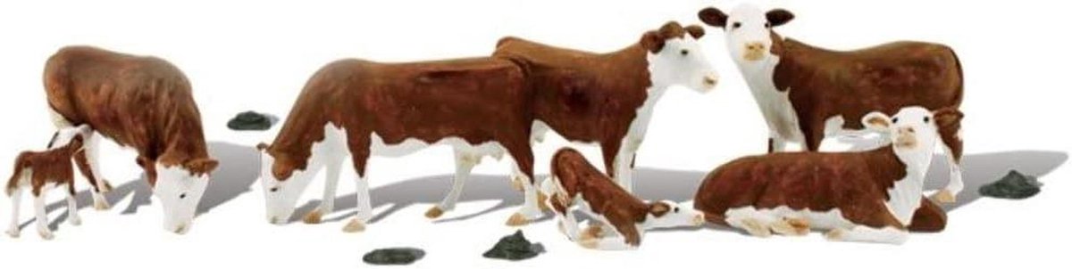 Boerderij Figuren - Dieren Beeldjes - Model Spoorbaan - Hereford Koeien - 1:160 - Bruin Wit