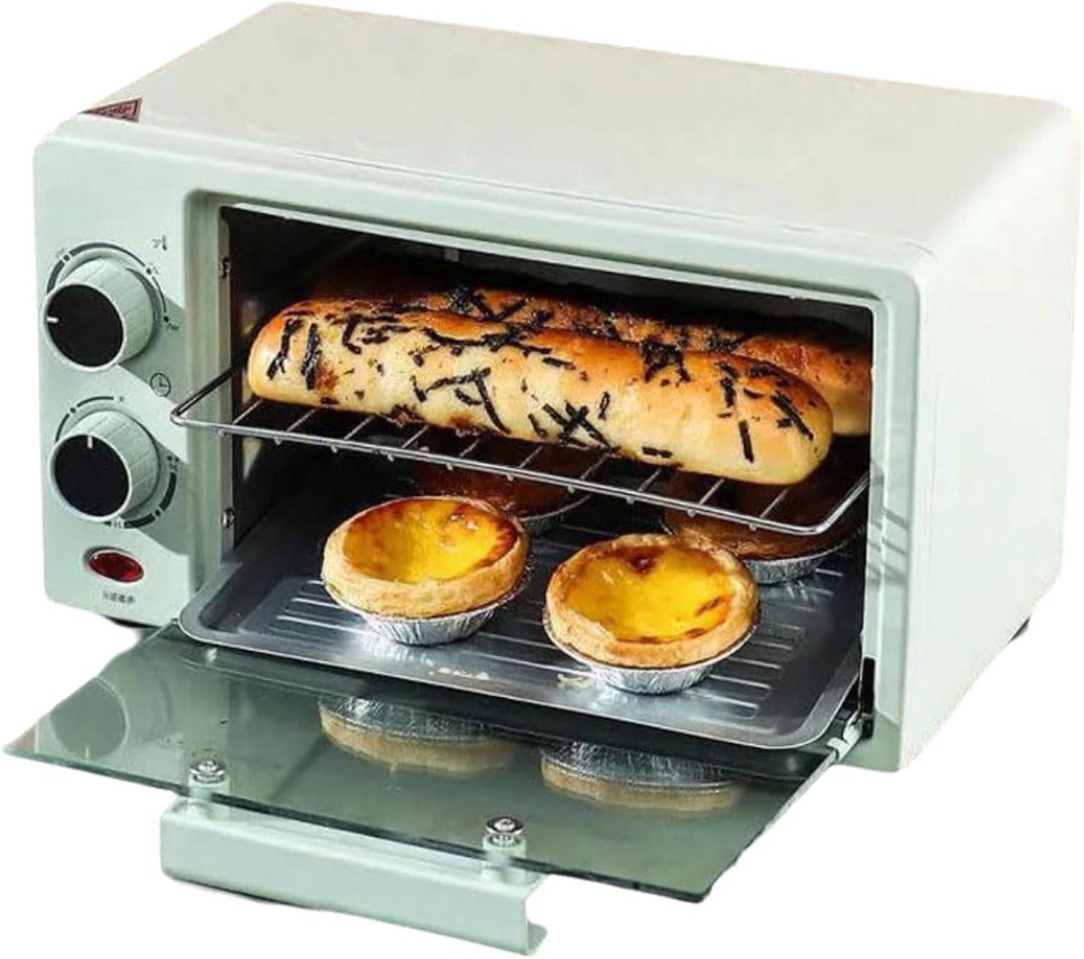 Mini-oven - Heteluchtoven - Gelijkmatig Garen - Regelbare Temperatuur - 12 Liter - Groen