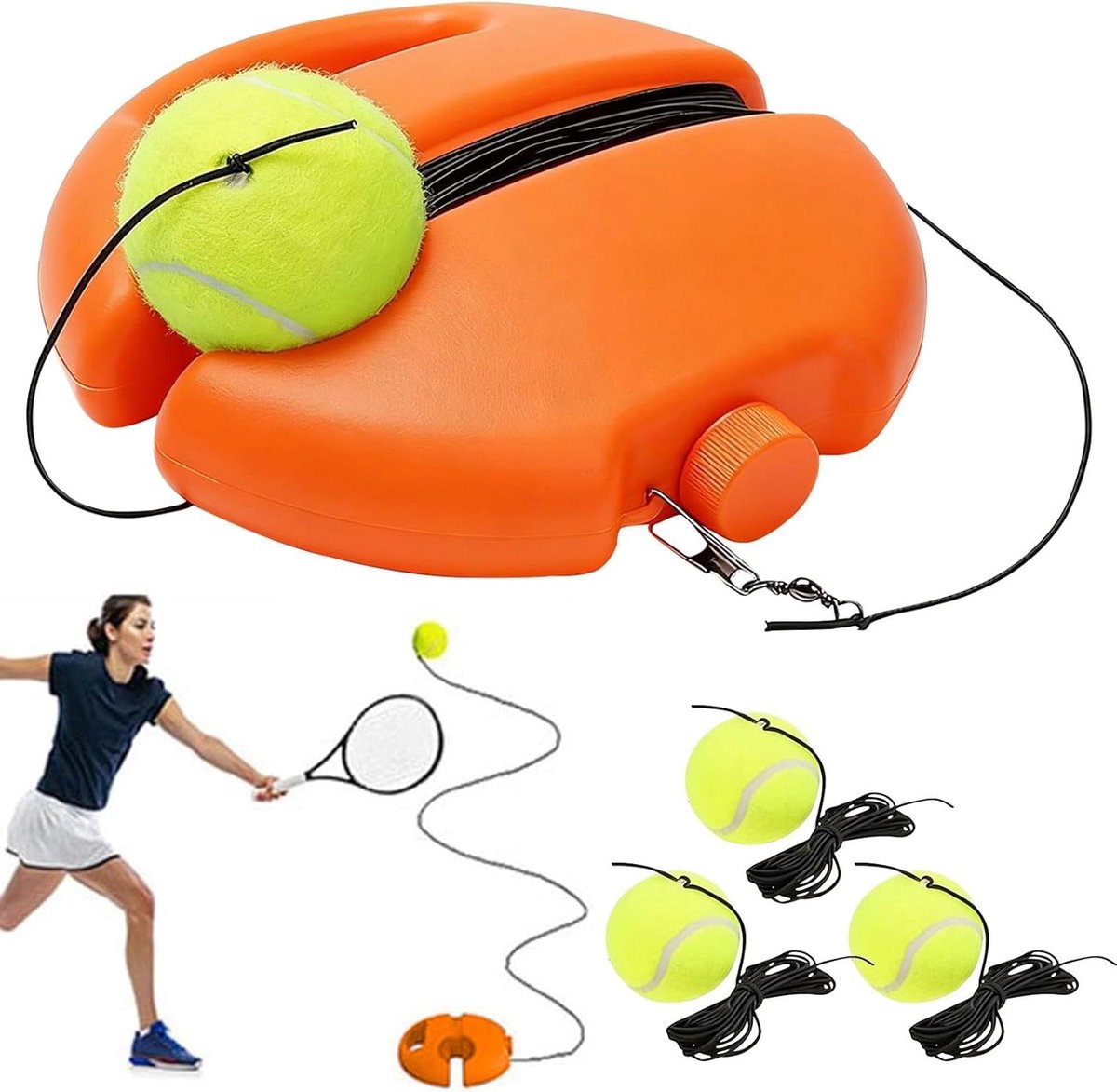 Tennistrainerset - Oefenapparatuur Tennis - Vaardigheden Ontwikkelen - Draagbaar en Stabiel - Met 3 Ballen - Oranje