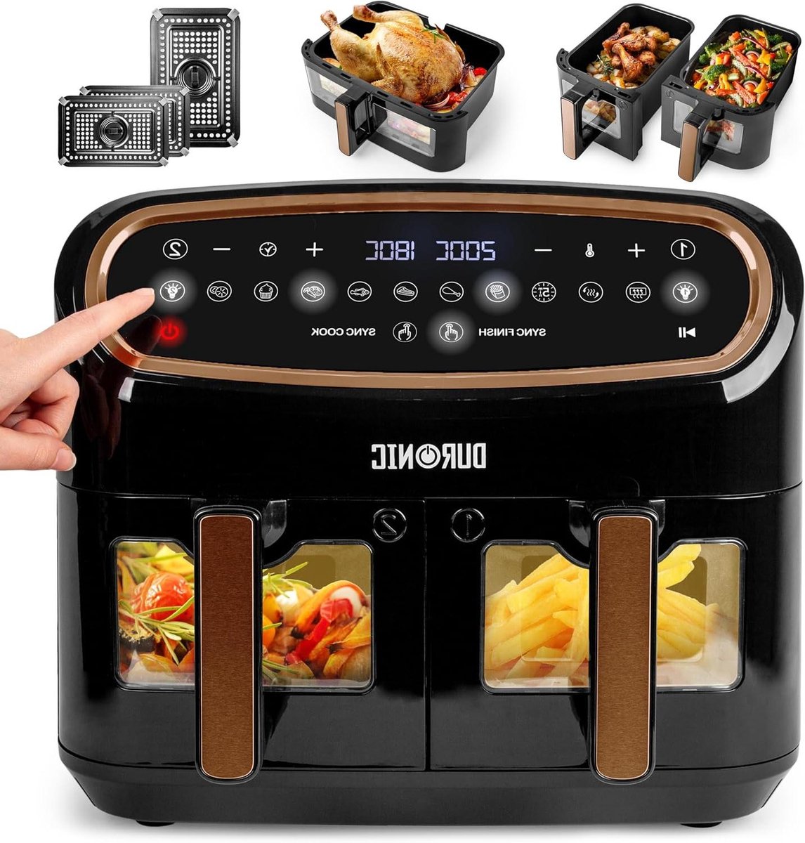 Heteluchtfriteuse Set - Airfryer Lades - Gezond Koken - Sync Cook Sync Finish - 10 Liter Capaciteit - Zwart Goud