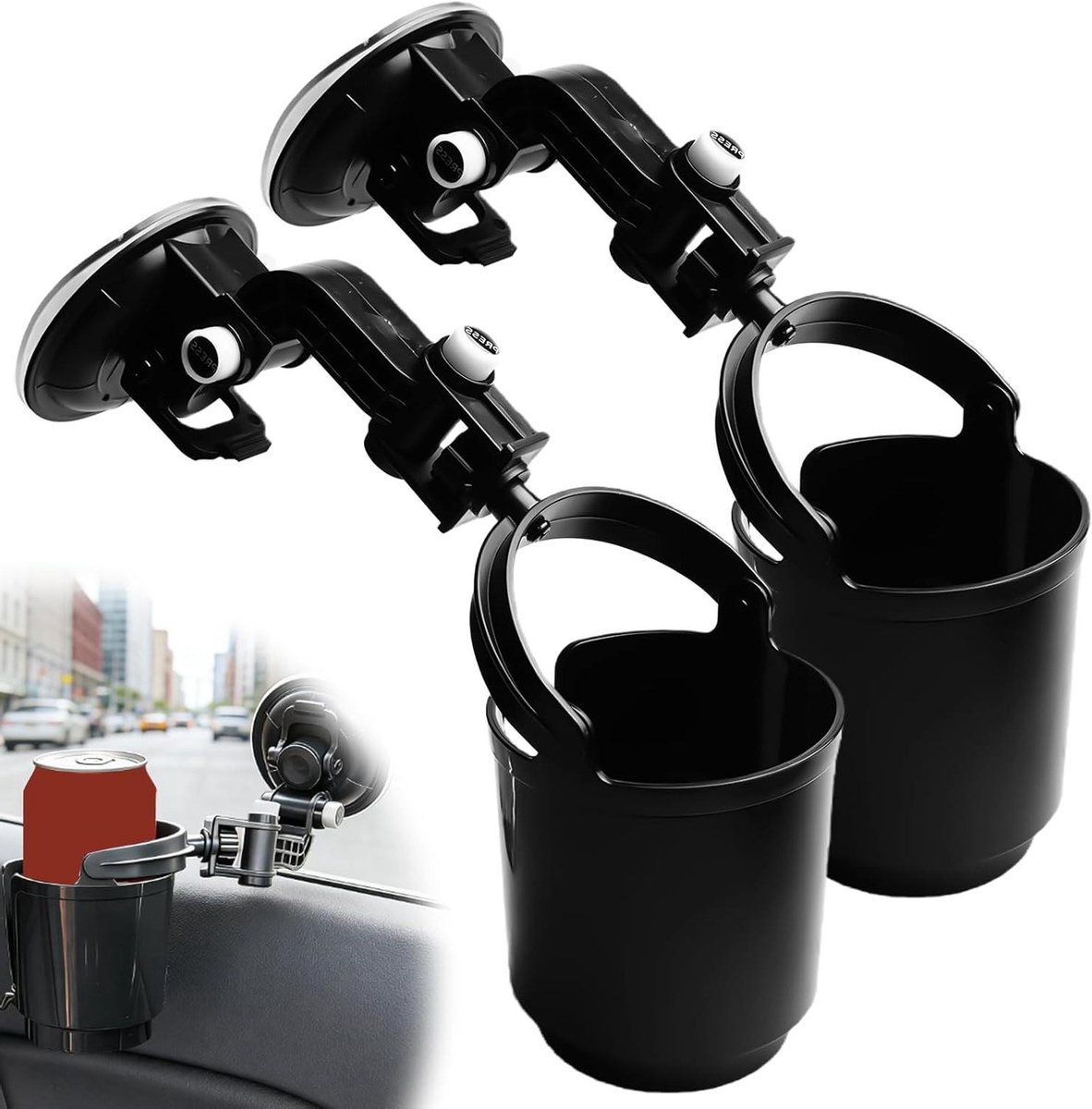 Bekerhouder Auto - Flessenhouder Set - Dranken Meenemen - Verstelbaar Design - 2 Stuks - Zwart
