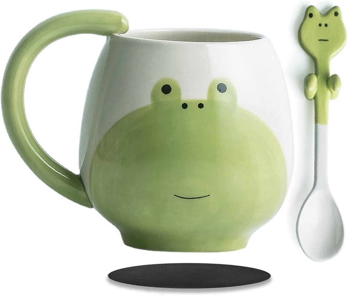 3D Dierenmok Kikker, 350 ml met Lepel, Schattige Koffie en Theekop, Perfect Cadeau voor Verjaardag en Feestdagen, Uniek en Leuk voor Hem en Haar