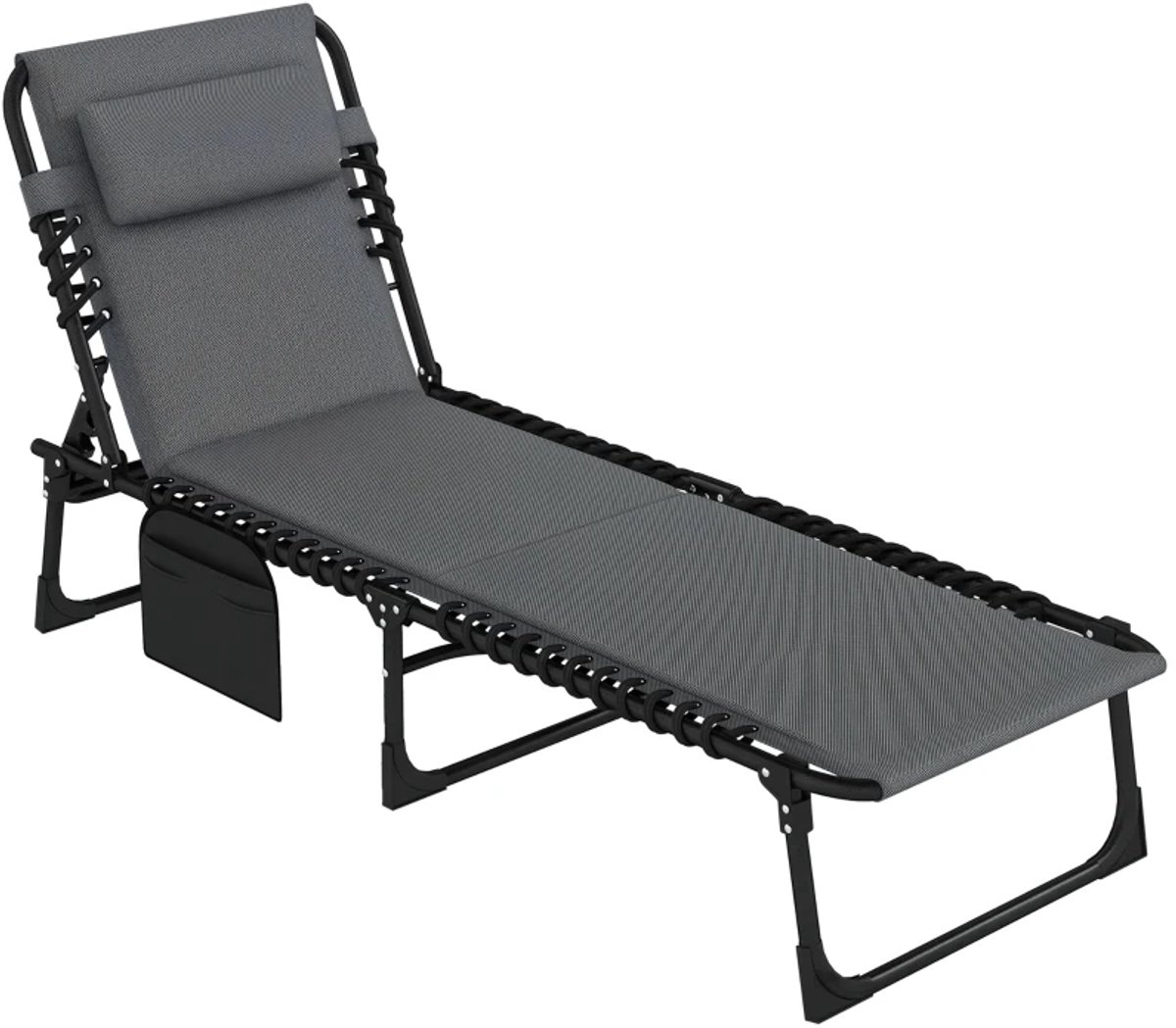 Opklapbare Ligbed met Hoofdsteun - Ligstoel met 5-standen Verstelbare Rugleuning - Tuinstoel - Strandstoel - Campingligstoel - tot 120 kg - Zonnebed - Relaxstoel voor Tuin, Terras, Zwembad & Balkon - Grijs