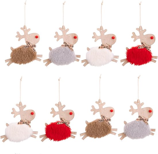 Foto: 8 stuks kersthangertjes van vilt en hout herten decoratie voor kerstboom en feestjes