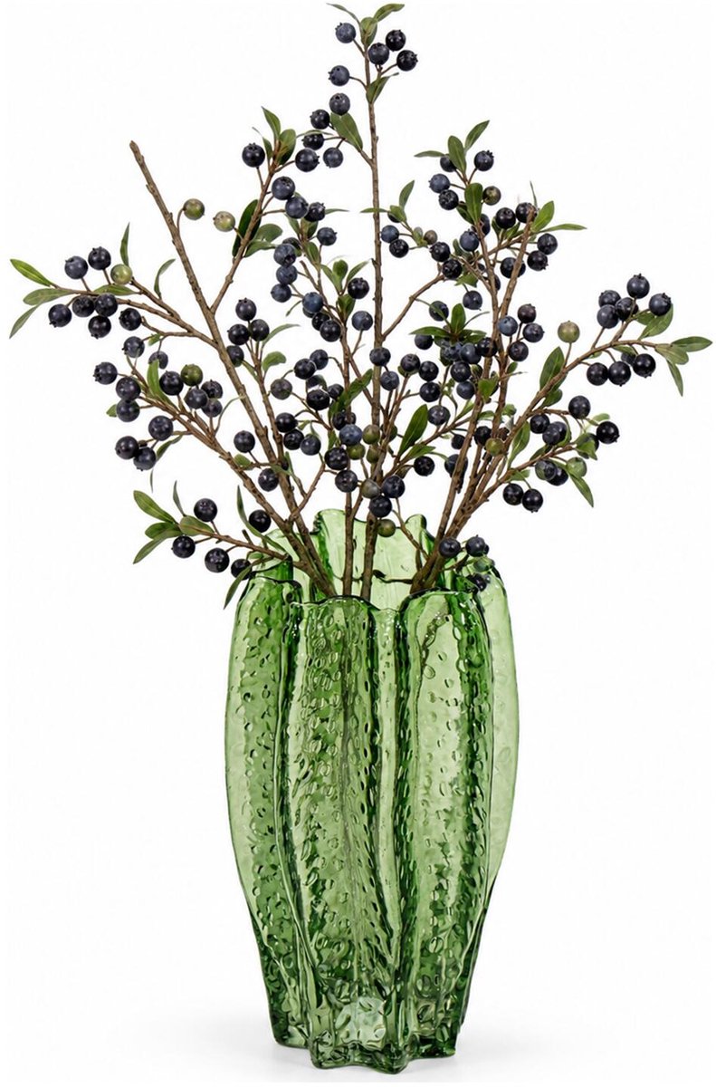 Mega Collections Bloemenvaas Callas - bewerkt sier glas - D15 x H28 cm - transparant groen - boeket en stelen - Moderne stijl