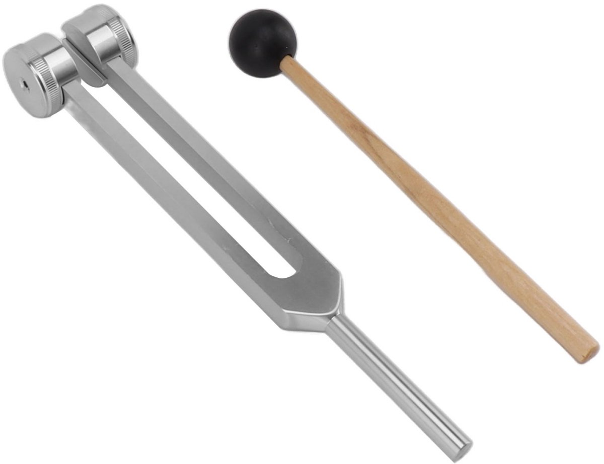 TOVBMUP Stemvork - Stemvork mid ohm 256Hz - Set - Incl. zakje en stoothoutje - Therapeutische stemvork met hamer - Hart Chakra - Stemmen