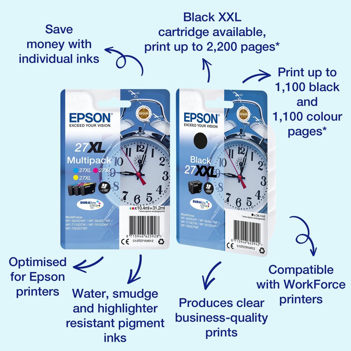 Epson inktcartridge, cyaan, 27 DURABrite Ultra