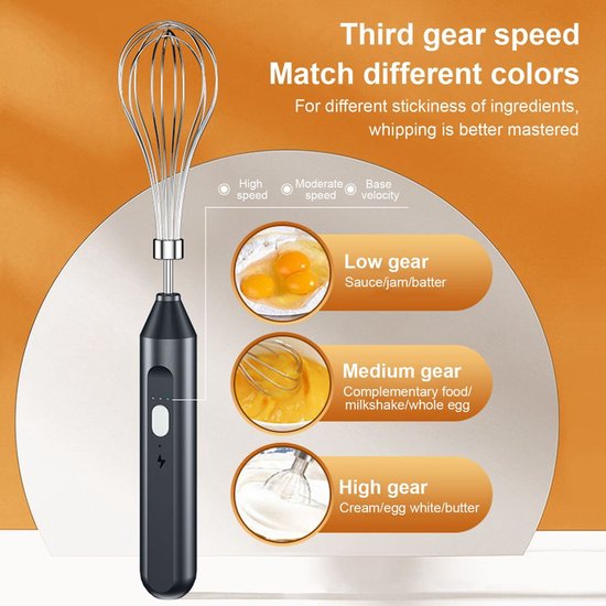 Elektrische handmixer met drie snelheidsstanden, oplaadbare draadloze handmixer, draagbare minimixer, geschikt om mee te koken. van Merkloos — afbeelding 2