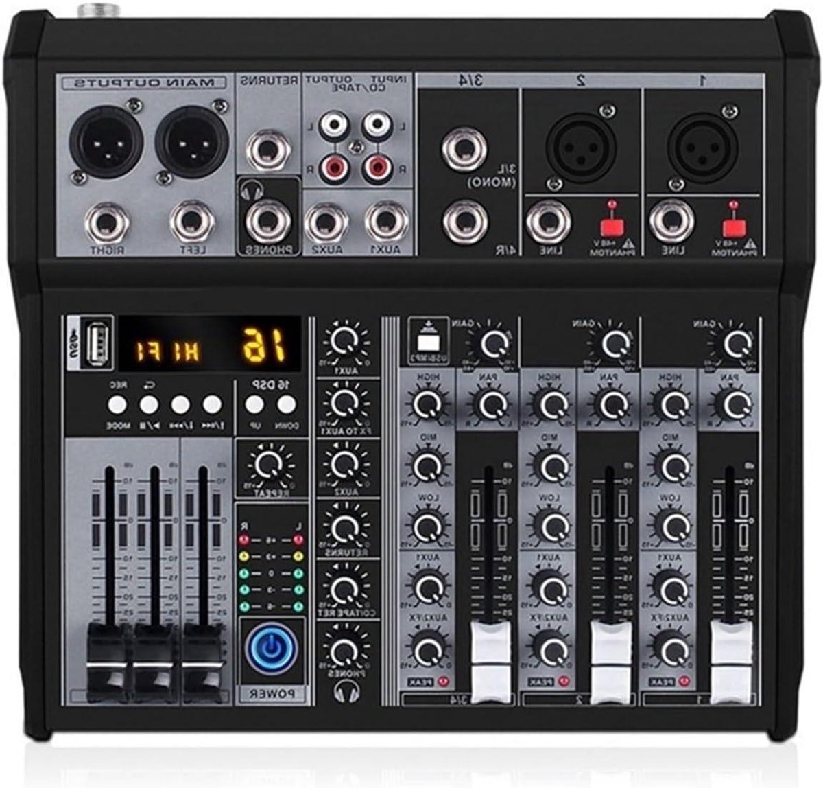 DJ Mixer - Geluidsinterface - Muziek Maken - 16 Reverb Effecten - 4 Kanalen - Zwart