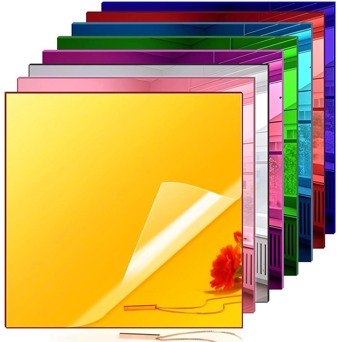 Kleurige acrylaat spiegels 30.2 x 30.2 cm, 3 mm dik, ideaal voor knutselprojecten en decoratie, set van 8 stuks