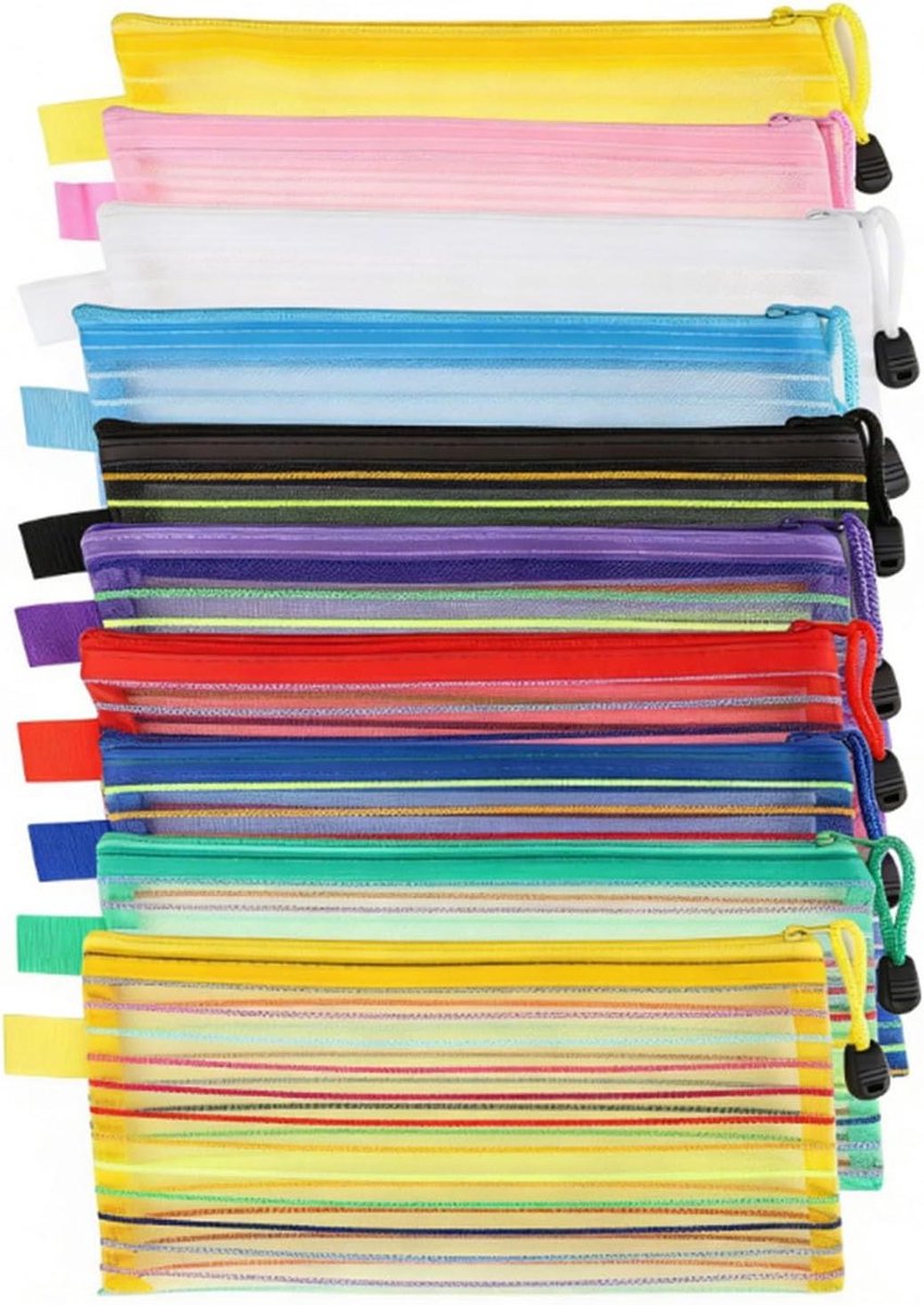 Mesh Ritszakjes - Opbergzakjes Set - Reizen Organiseren - Doorzichtig Ontwerp - 10 Stuks 23cm - Veelkleurig