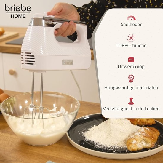 Elektrische handmixer - Keukenmixer - Bakken en Koken - 5 snelheden + turbo - 400 watt - Wit — afbeelding 3