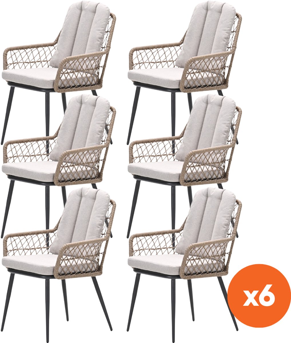 Set van 6 - GI Allasio dining tuinstoelen - Carbon black/Zand