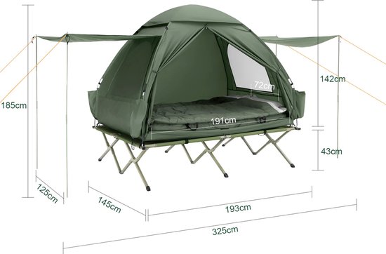DailyDamaar tent - Kampeerbed - Kampeertent - Campingtent - 2-persoons - Met slaapzak en luchtbed - 193x145x188 cm - Metaal - Polyester - Grijs — afbeelding 5