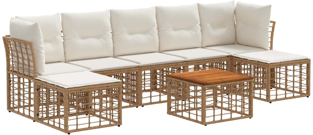 vidaXL Buiten - bank - set - 8 - st - Natuurlijk - en - Crème - Wit - Polyester Natuurlijk en crème wit