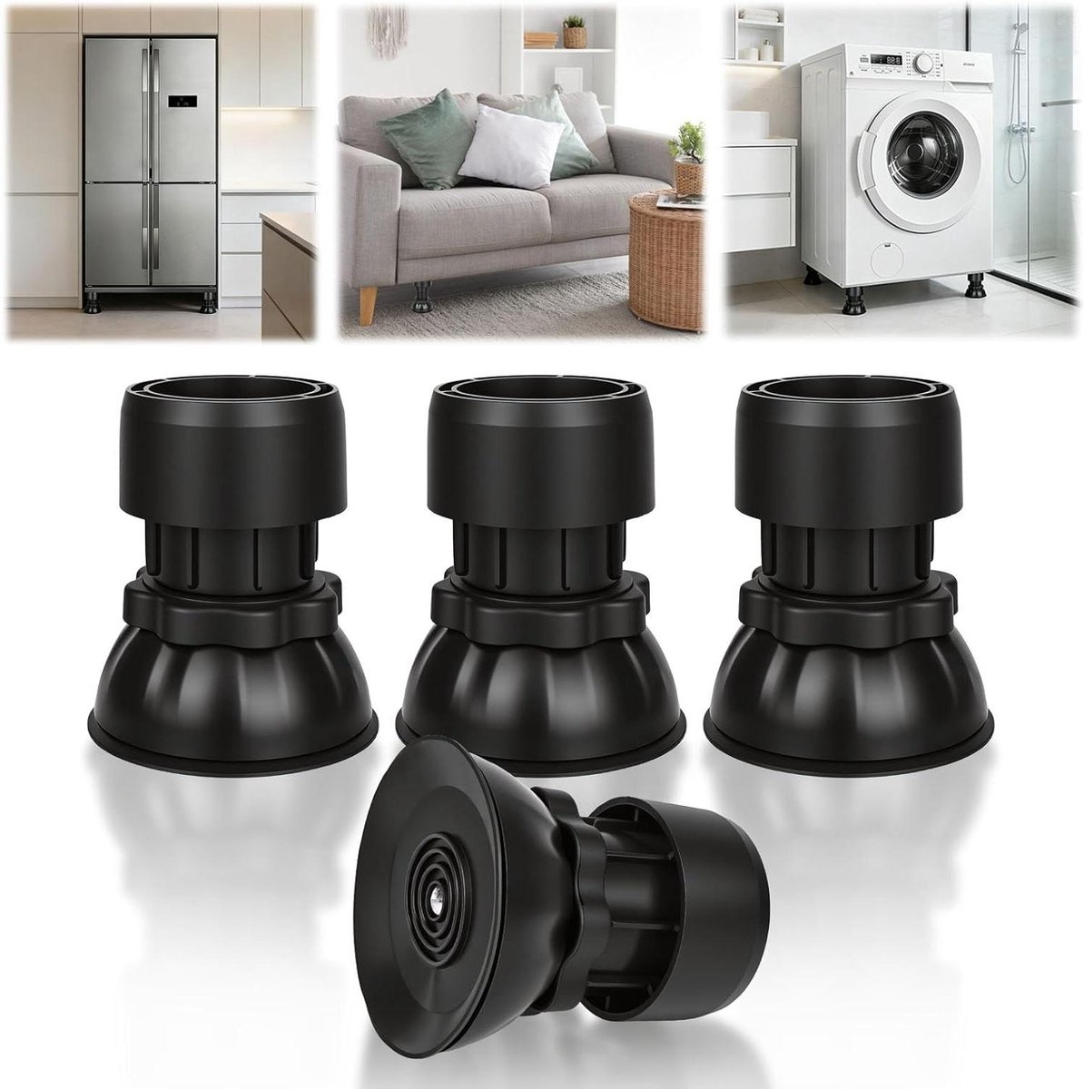 Wasmachine Voeten - Trillingsdemper Anti-vibratie Pads - Apparaten Stabiliseren - Uniek In Hoogte Verstelbaar - 95 - 125 cm - Zwart
