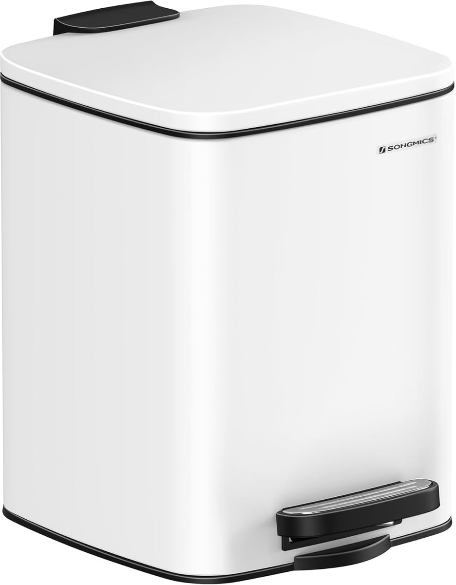 SONGMICS prullenbak 6 liter – afvalbak badkamer / toilet – softclose afvalemmer – wit