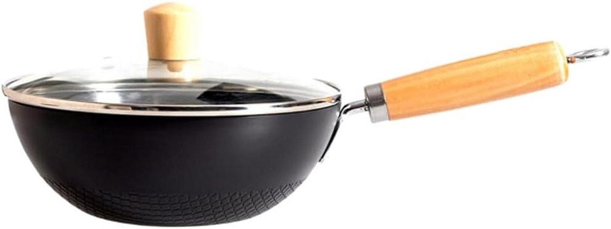 Japanse Wok - Wokpan Koekenpan - Snel Roerbakken - Natuurlijke Anti-aanbaklaag - 20 cm - Zwart
