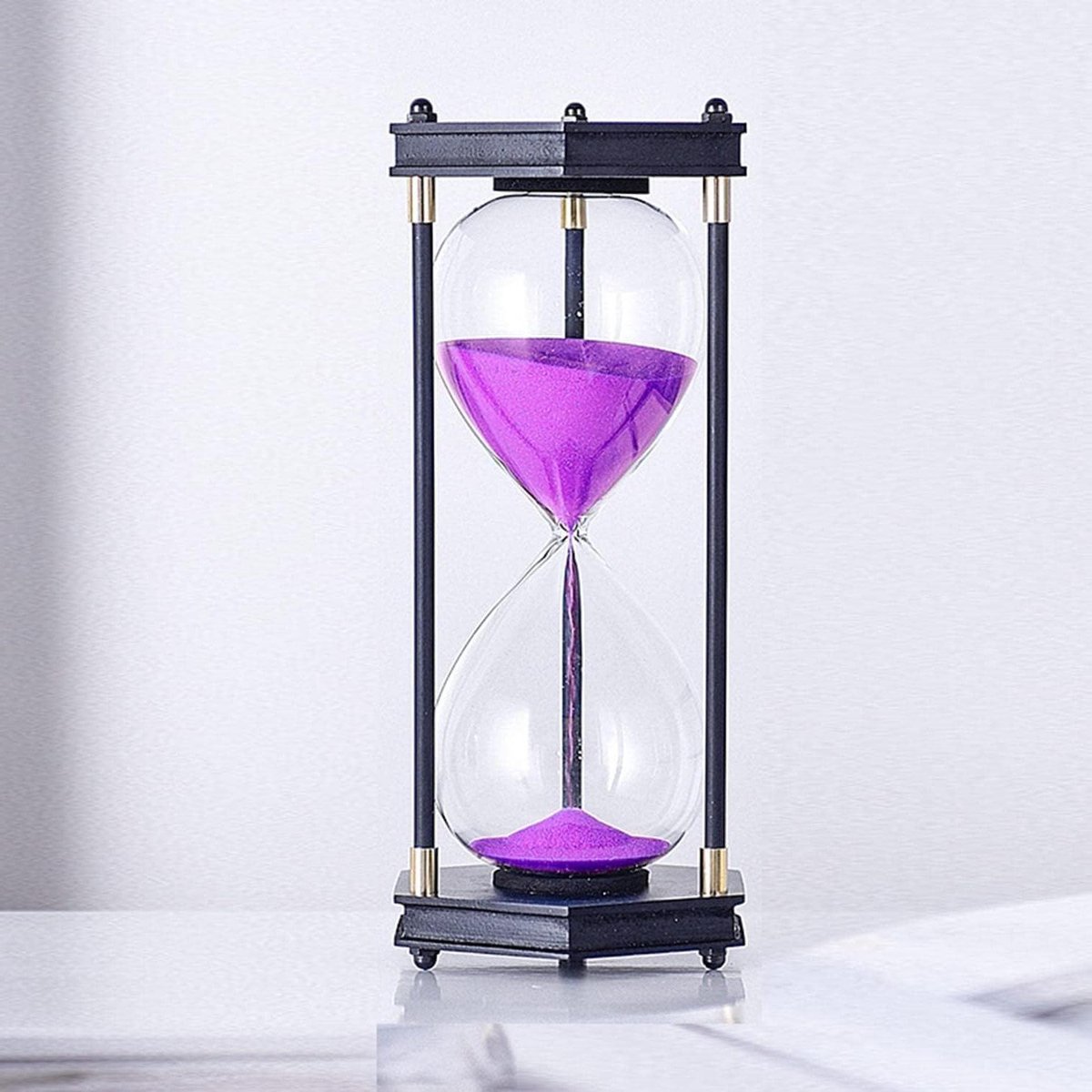 Zandloper Zeshoekig Frame - Zandklok Timer - Koken en Spelen - Valbestendig Glas - 115x115x250mm - Paars Zand