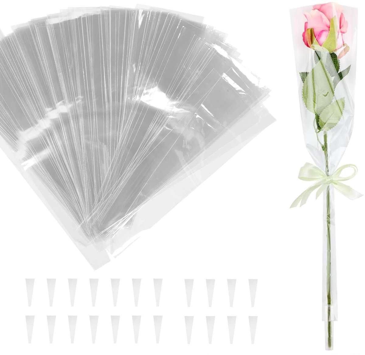 ONF3 - Bloemen Verpakkingszak - Roze Verpakking - Praktische Zak voor Bloemisten - Transparant - Kunststof Boeketzak - Geschikt voor Rozen - 300...