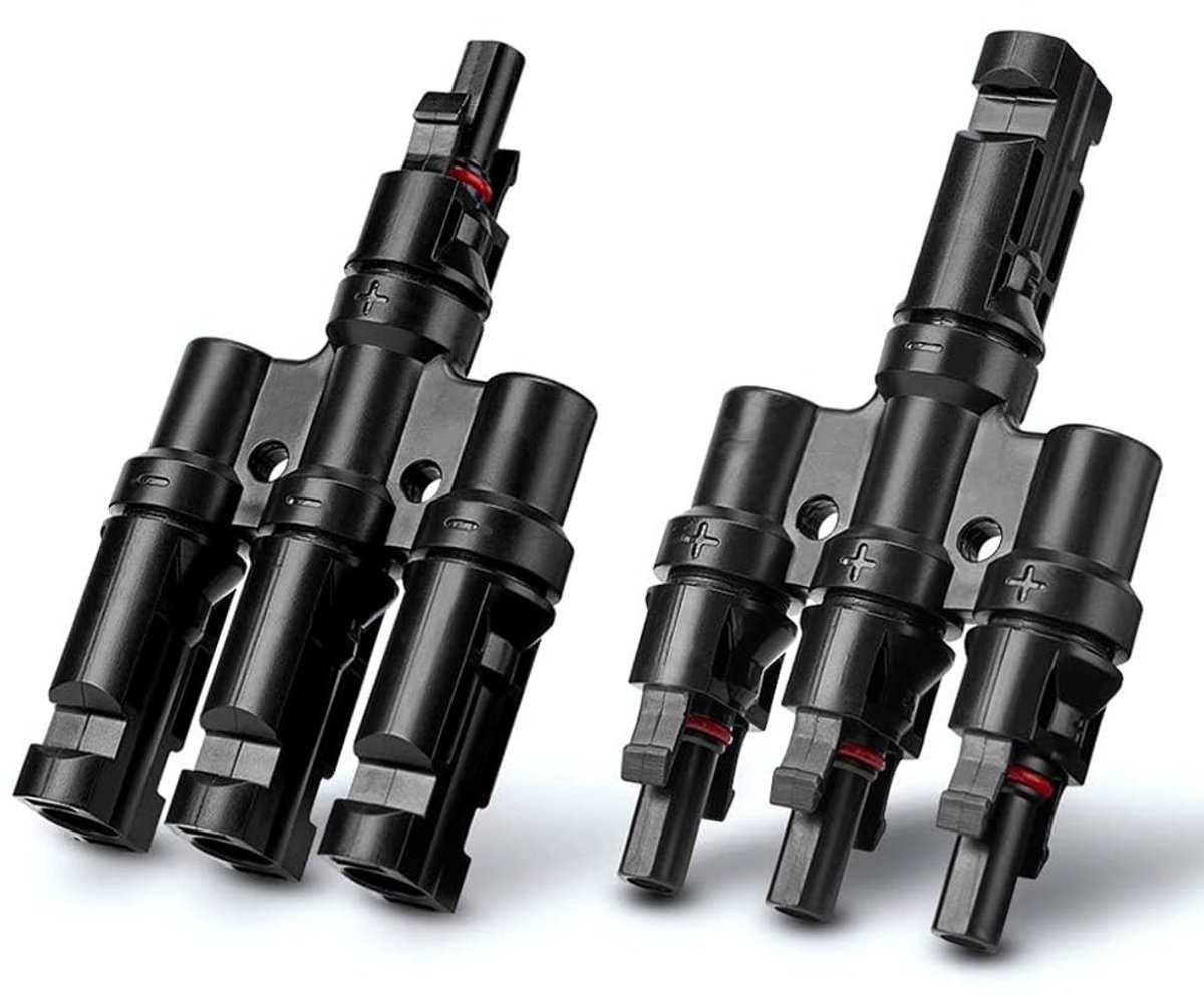 aladdien - Zonnepaneel Kabel Connector - T Type Aftakconnector - Zwart - Verzilverd Koper - Geschikt voor Fotovoltaïsche systemen - 1 Paar