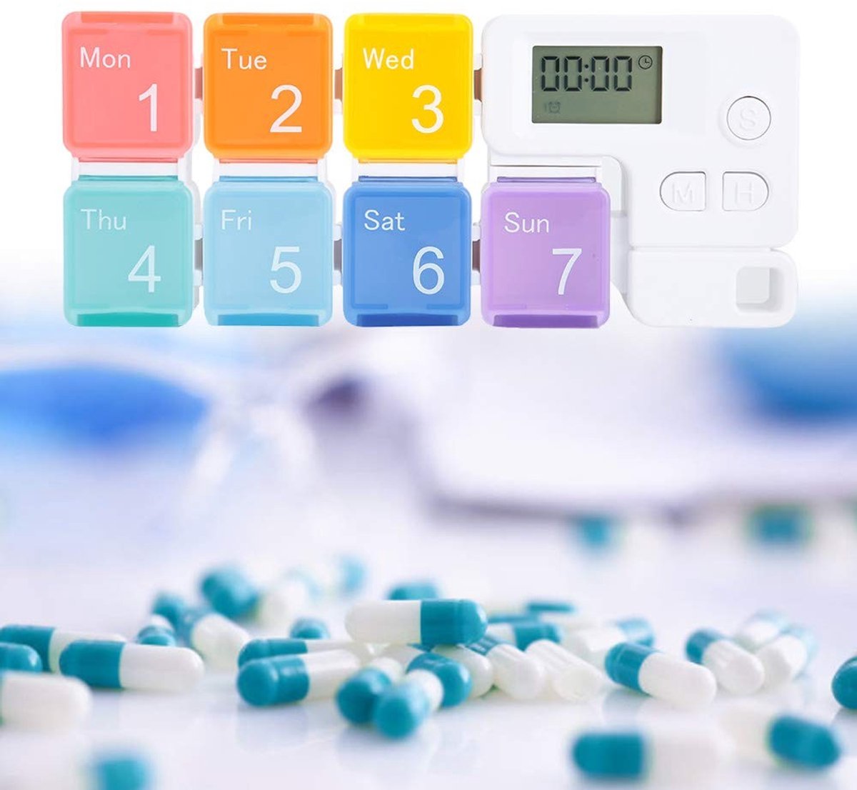 aladdien - Mini Elektronische Pillen Timer - Herinnering Dispenser voor Medicijnen - Handig voor Dagelijks Gebruik - Weekdoos voor Medicijnen - Idea...