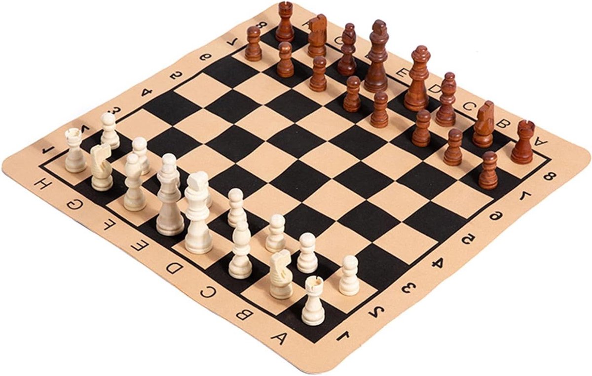 Draagbare Schaken Set - Reis Schaken Bord - Intelligentie Stimuleren - Opvouwbaar Leer Bord - 40x40 cm - Zwart Wit