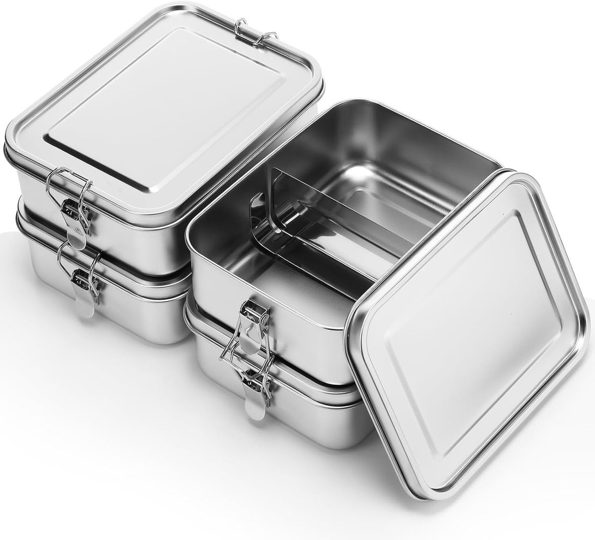 4-Pack - Roestvrij Staal Vershoudbakjes 1400 ml - Brooddoos - RVS Lunchbox - Meal Prep Bakjes