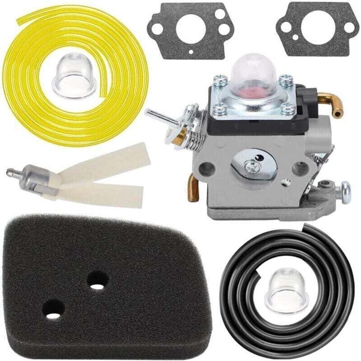 Carburateur geschikt voor Husqvarna 122HD45 122HD60 522HD60S 522HDR60S en Jonsered HT2223T HT2218 heggenscharen, geschikt geschikt voor 523012401 596658301, XU, inclusief luchtfilter, brandstoffilter en brandstofleiding.