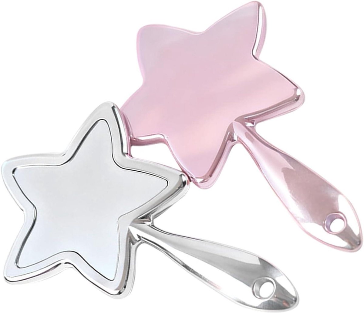 Handspiegels Stervormig - Make-upspiegels Zakspiegels - Make-up Bijwerken - Stijlvol Houten Handvat - 245 x 145 cm - Roze en Zilver