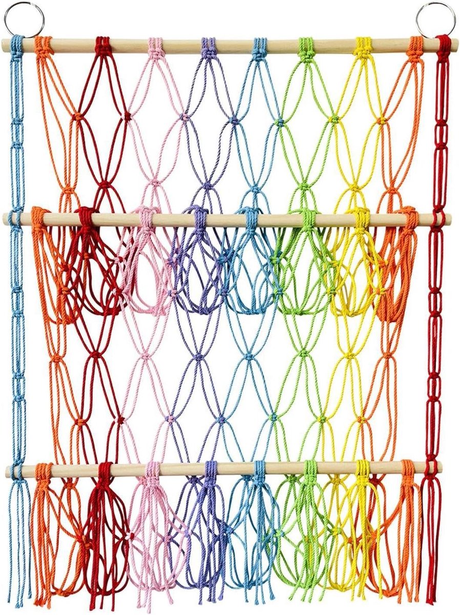 Macramé Speelgoednet - Knuffel Ophangsysteem - Speelgoed Opbergen - Handgeweven Decoratie - 53 x 9 cm - Beige