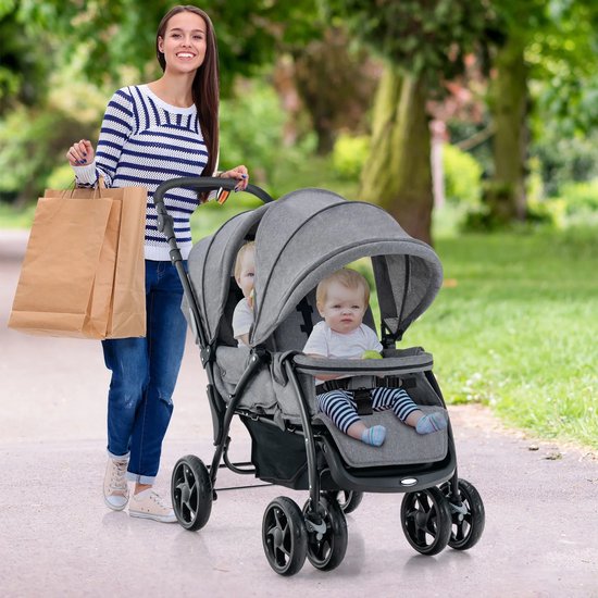 Solayne Kinderwagen - Buggy - Wandelwagen - Duo Buggy - Duo kinderwagen - Tweeling kinderwagen - Lichtgewicht - Inklapbaar - Grijs van Merkloos — afbeelding 2