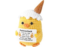 Positieve eend, gehaakte ijseend, emotionele pop, positief dier als opbeurend cadeau, zomerse thuiskantoordecoratie, cadeau voor het nieuwe schooljaar
