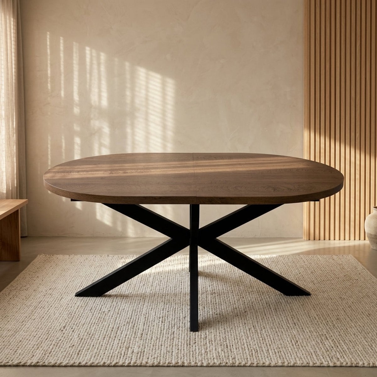 Uitschuifbare eettafel ovaal 160-220cm Liam bruin MDF eetkamer tafel