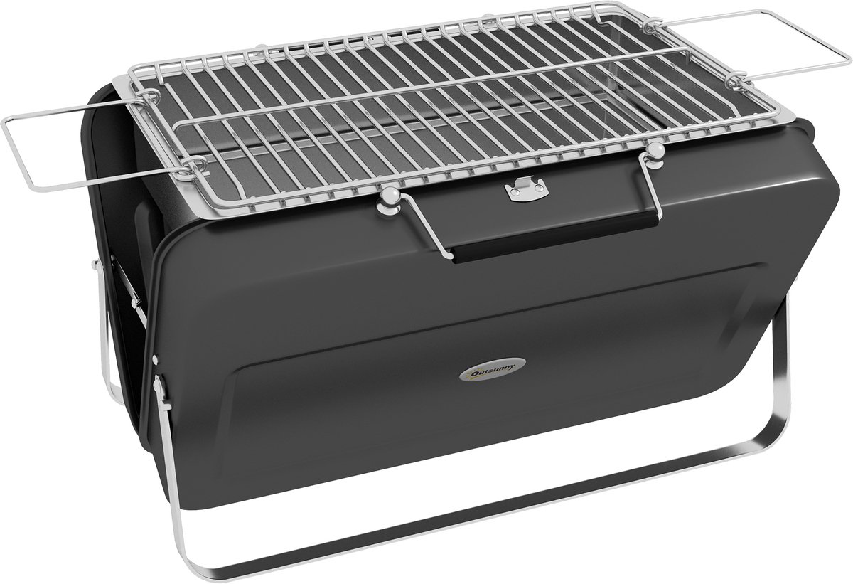 Mini draagbare BBQ houtskoolgrill met opvouwbare tafel en koffer voor tuin en camping