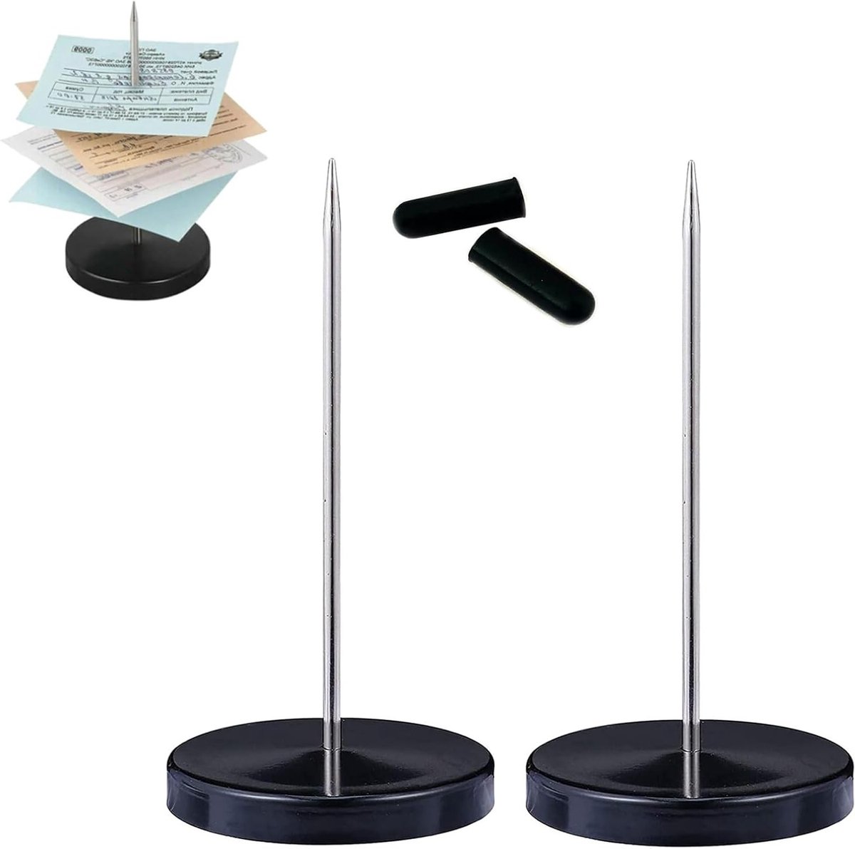 Memo Holder Spike - 2 Stuks Papier Spike Notitiehouder - Zwart Veiligheidsnotitiehouder voor Restaurants, Bars en Kantoorgebruik