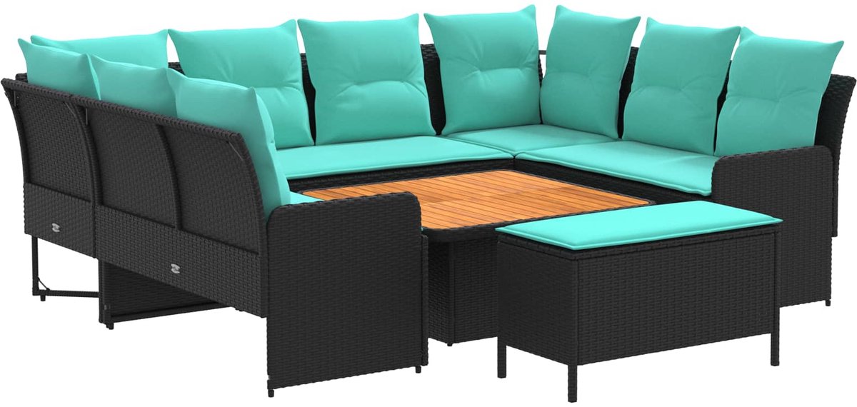 vidaXL Meubelsets - 7 - st - Zwart - en - Turkoois - 90 - x - 90 - x - 68 - cm - PE - Riet Zwart en Turquoise