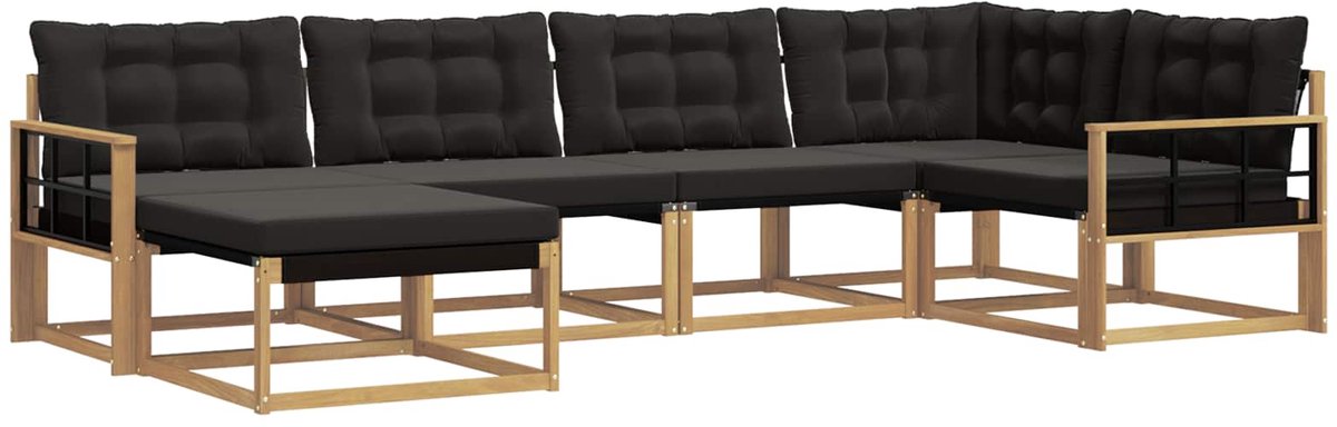 vidaXL Buiten - bank - set - 6 - st - Wit - en - zwart - Massief - Acacia - Hout Wit en zwart