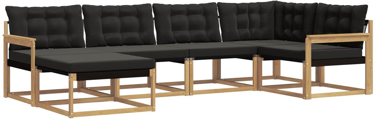 vidaXL Buiten - bank - set - 6 - st - Wit - en - zwart - Massief - Acacia - Hout Wit en zwart