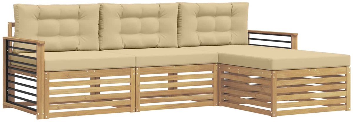 vidaXL Buiten - bank - set - 4 - st - 4-zits - Wit - en - Beige - Polyester Wit en Beige