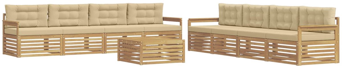 vidaXL Buiten - bank - set - 9 - st - 8-zits - Wit - en - Beige - Polyester Wit en beige
