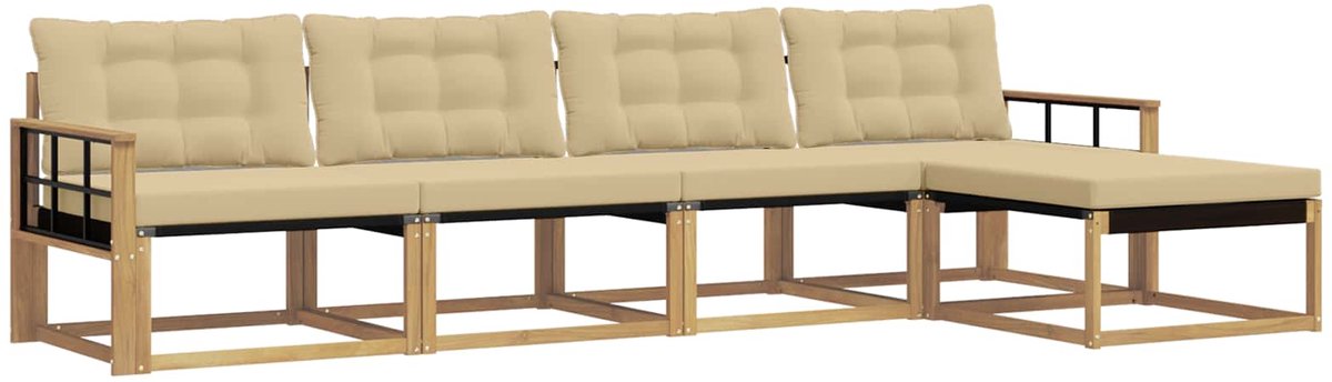 vidaXL Buiten - bank - set - 5 - st - 5-zits - Wit - en - Beige Wit en Beige