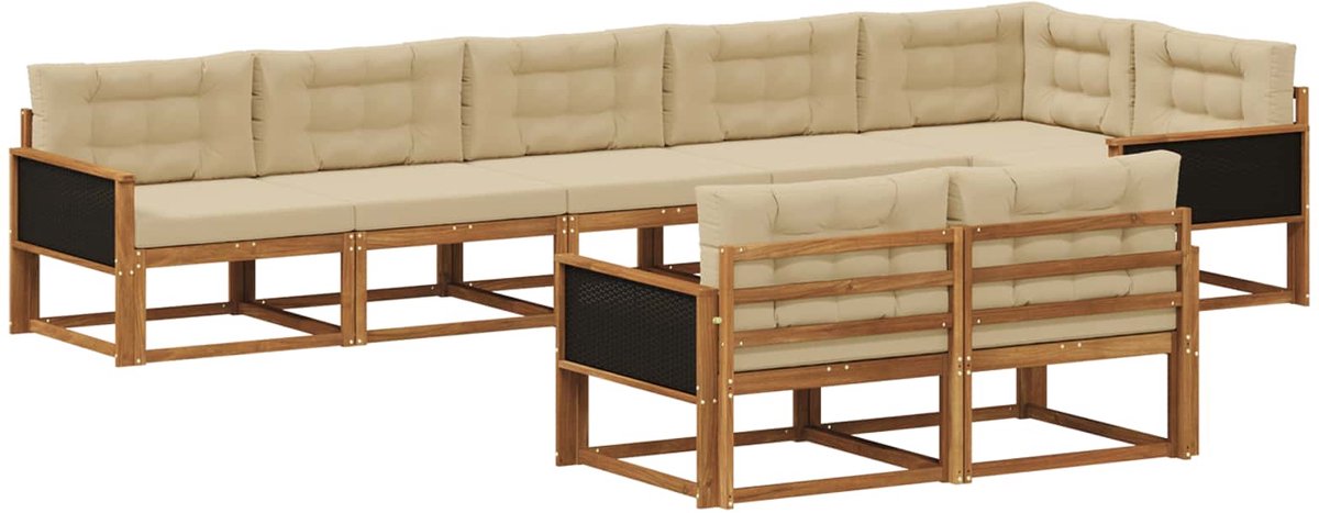 vidaXL Buiten - bank - set - 8 - st - 8-zits - Natuurlijk - en - Beige Natuurlijk en Beige