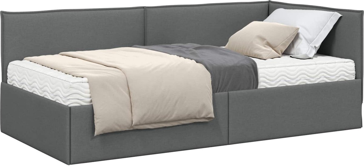 vidaXL Hoekbedframe - met - Matras - 2 - st - Donkergrijs - 100 - x - 200 - cm - Fluweel