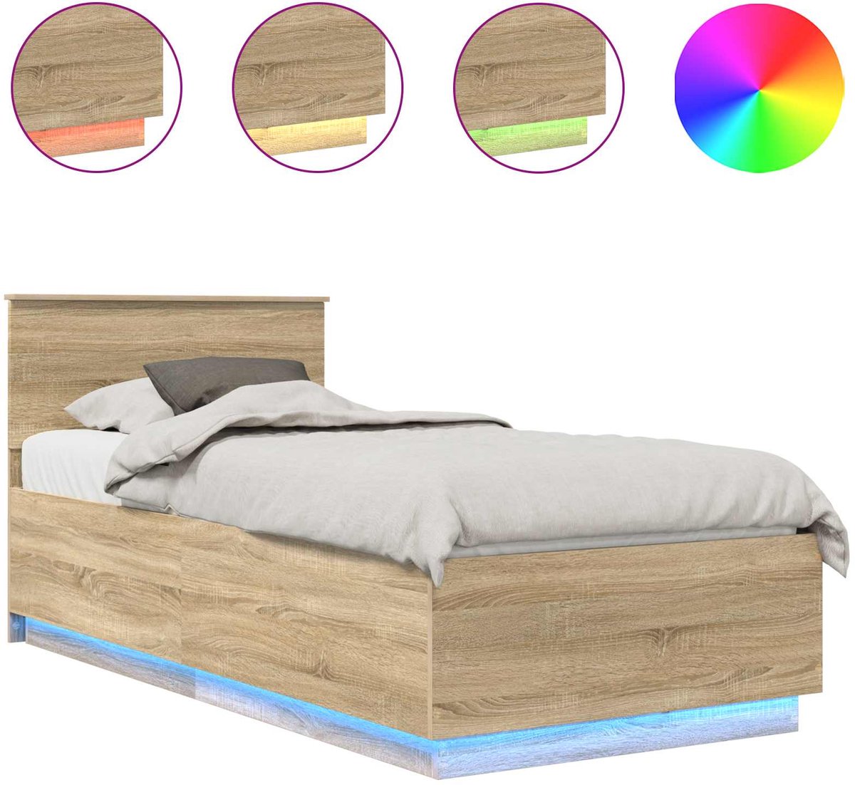 vidaXL Bedframe - Sonoma - Eik - 70 - x - 190 - cm - Bewerkt - hout Sonoma Eiken