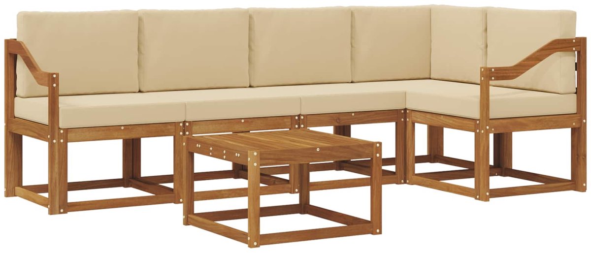 vidaXL Buiten - bank - set - 6 - st - 5-zits - Natuurlijk - en - Beige Natuurlijk en Beige