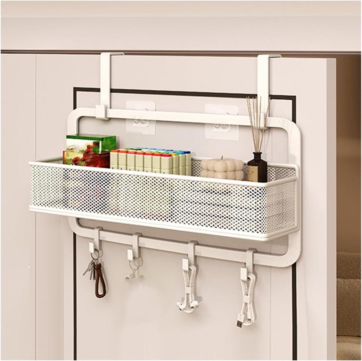 Deur Organizer - Opbergrek Hangend - Ruimte Besparen - Met Verstelbare Haken - 1 Tier - Wit