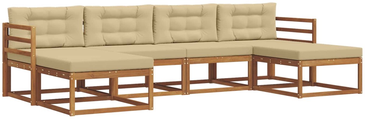 vidaXL Buiten - bank - set - 6 - st - 6-zits - Natuurlijk - en - Beige Natuurlijk en Beige